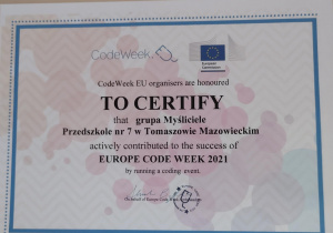 certyfikat CodeWeek dla grupy
